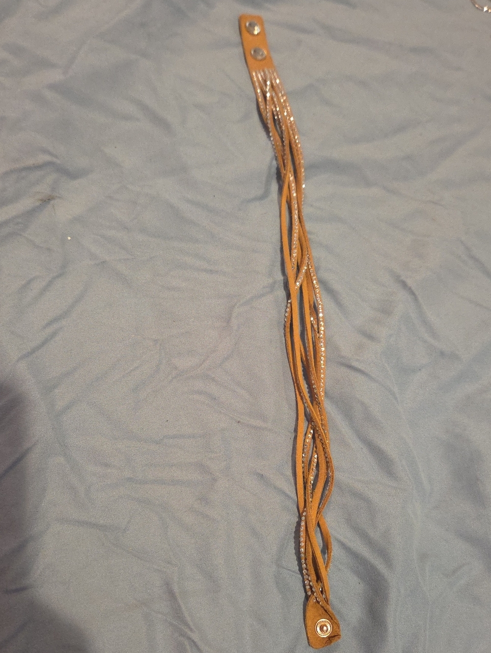 Multi-Strand Suede Tan and Silver Women's Bracelet
